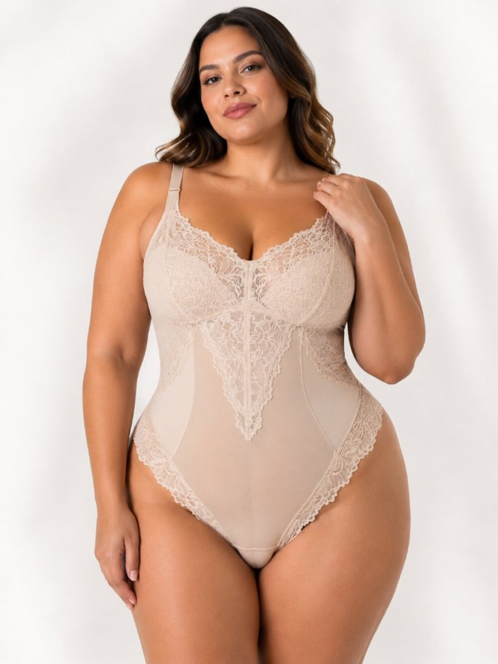 Pinsy Smoothing Lace Shapewear Bodysuit Whisper Pink XL NWT